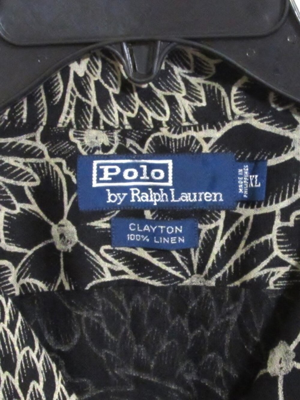 Men's RALPH LAUREN Black & Beige Floral Hawaiian Linen Short Sleeve Shirt XL - Picture 4 of 4